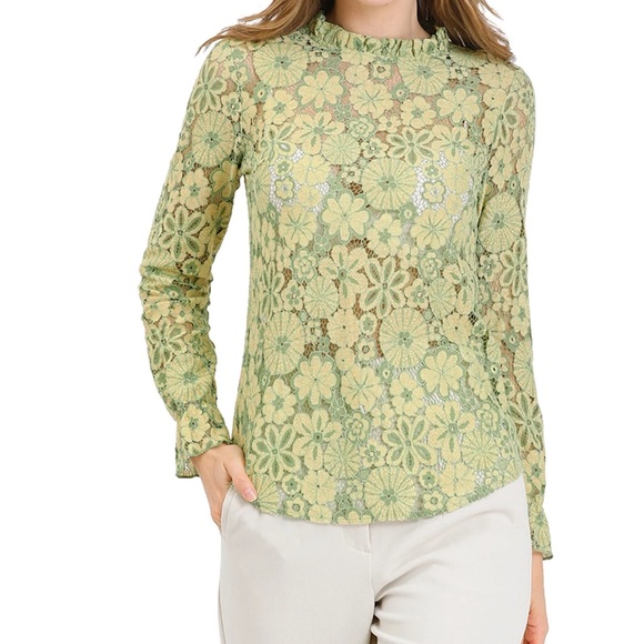 Allegra K Women's Crochet Lace See Through Floral Ruffle Neck Blouse Size XL NWT - Picture 3 of 17